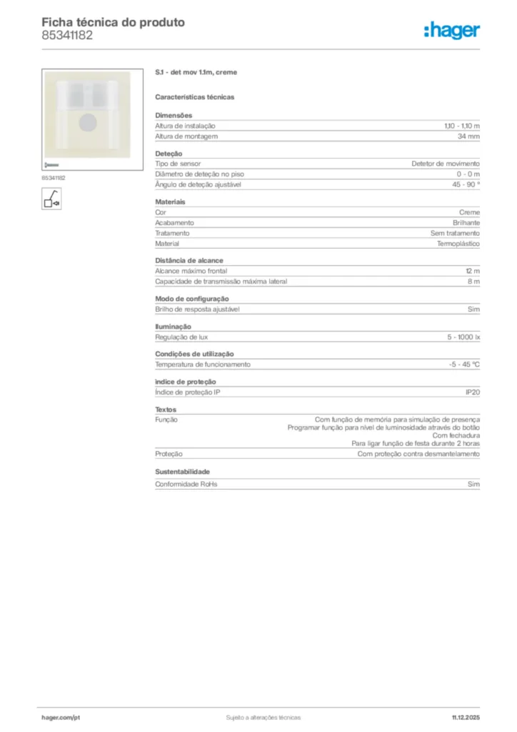 Imagem Hager Ficha técnica do produto 85341182 | Hager Portugal