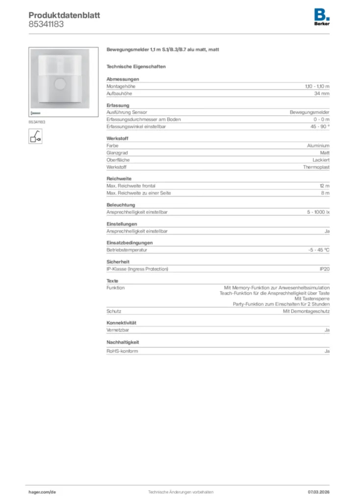 Bild Berker Produktdatenblatt 85341183 | Hager Deutschland