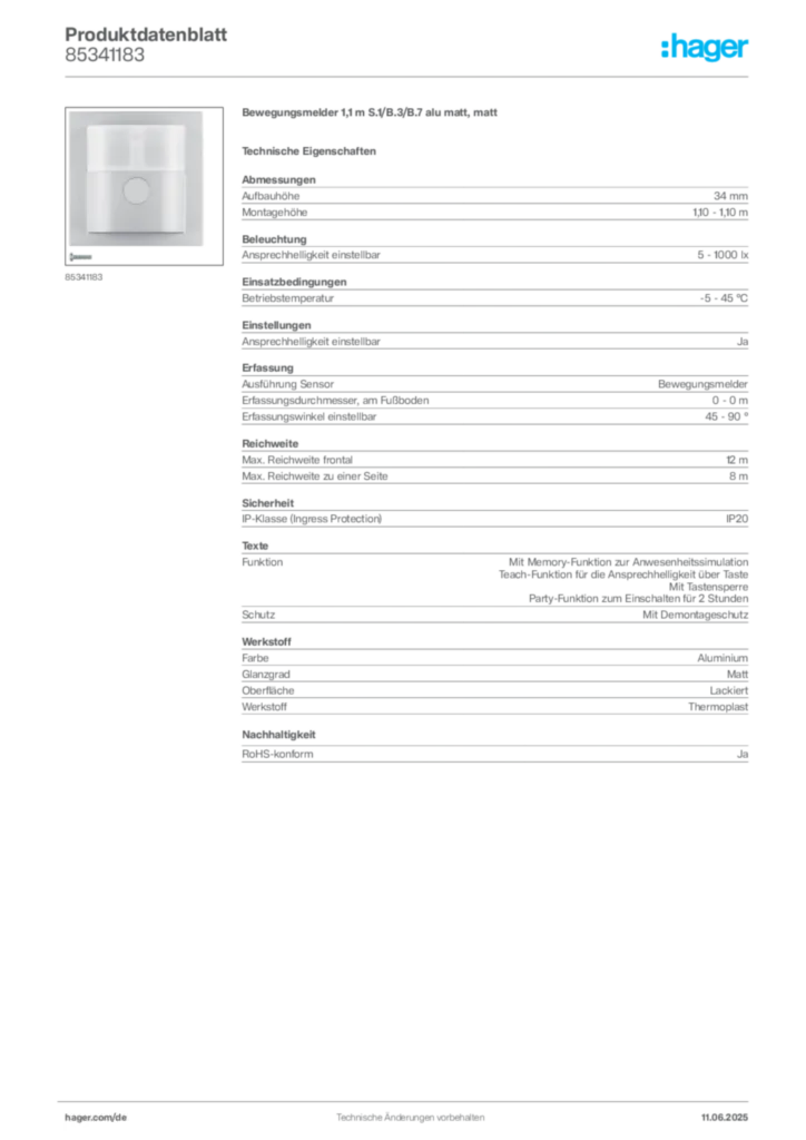 Bild Berker Produktdatenblatt 85341183 | Hager Deutschland