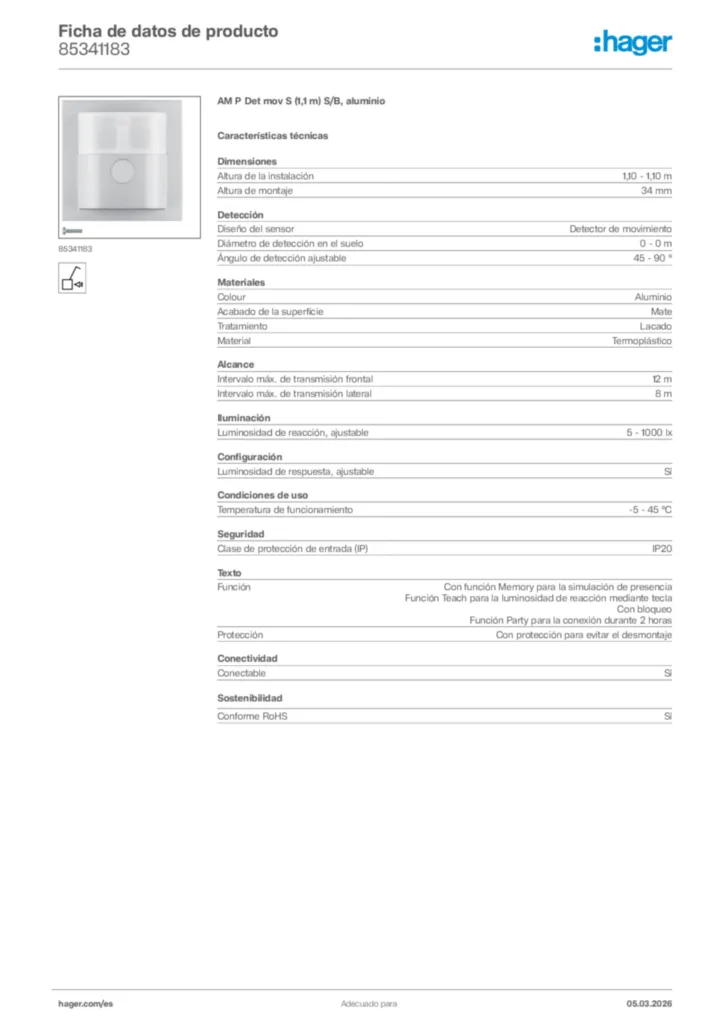 Imagen Hager Ficha de datos de producto 85341183 | Hager España