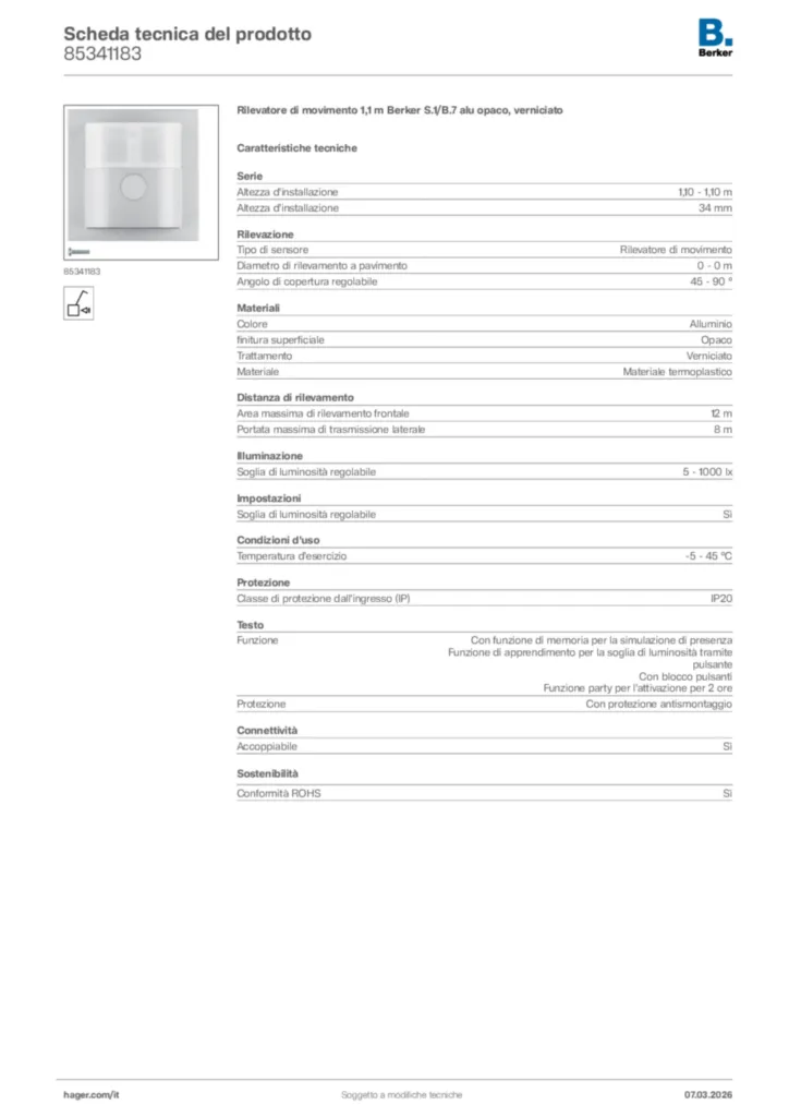 Immagine Berker Scheda tecnica del prodotto 85341183 | Hager Italia