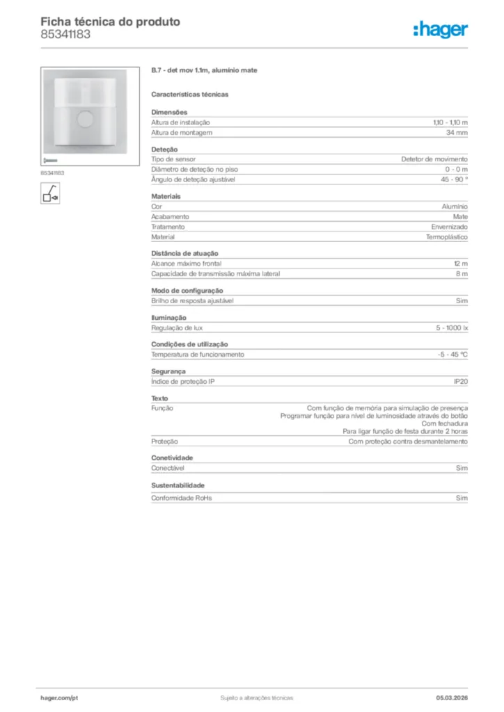 Imagem Hager Ficha técnica do produto 85341183 | Hager Portugal