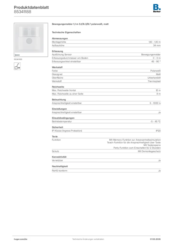 Bild Berker Produktdatenblatt 85341188 | Hager Deutschland