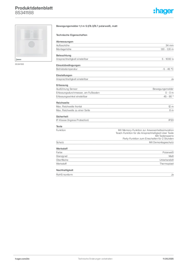 Bild Berker Produktdatenblatt 85341188 | Hager Deutschland