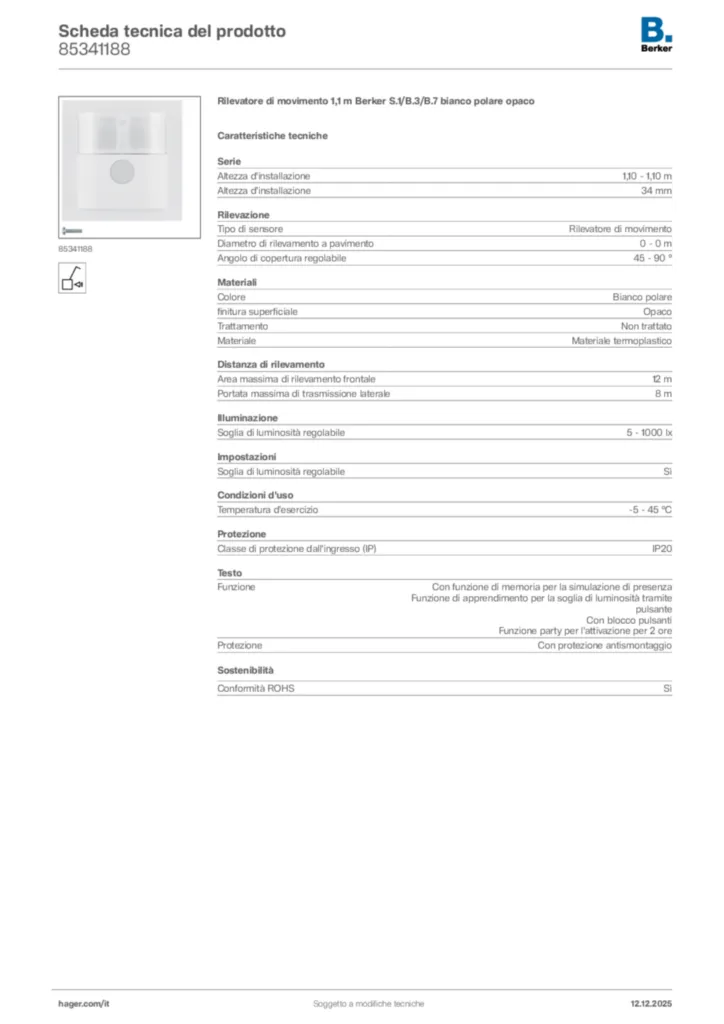 Immagine Berker Scheda tecnica del prodotto 85341188 | Hager Italia