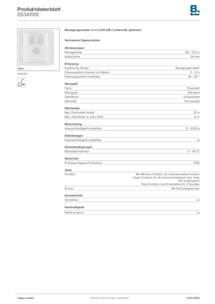 Bild Berker Produktdatenblatt 85341189 | Hager Deutschland
