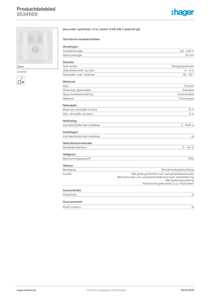 Afbeelding Hager Productdatablad 85341189 | Hager Belgium