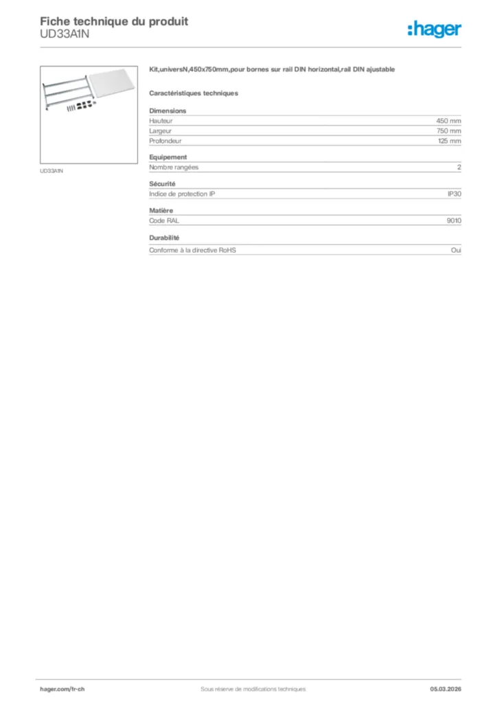 Image Hager Fiche technique du produit UD33A1N | Hager Suisse
