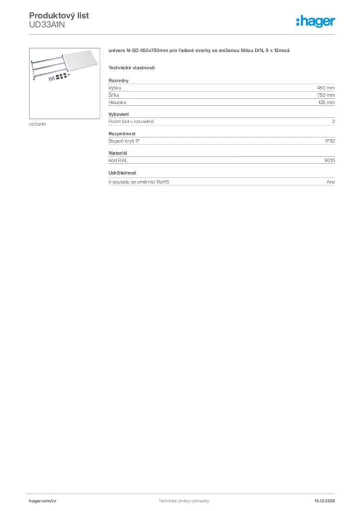 Obrázek Hager Produktový list UD33A1N | Hager