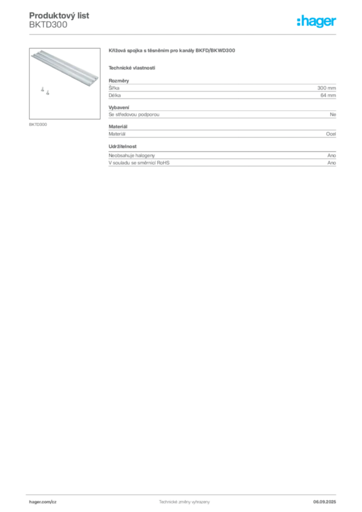 Obrázek Hager Produktový list BKTD300 | Hager