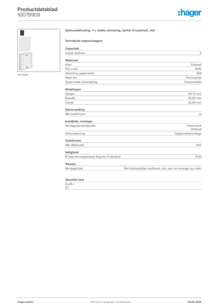 Afbeelding Hager Productdatablad 10079909 | Hager Nederland