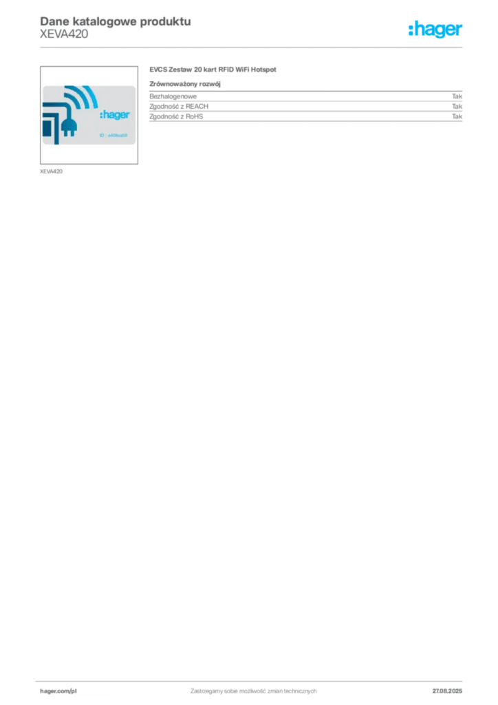 Zdjęcie Hager Karta katalogowa XEVA420 | Hager Polska