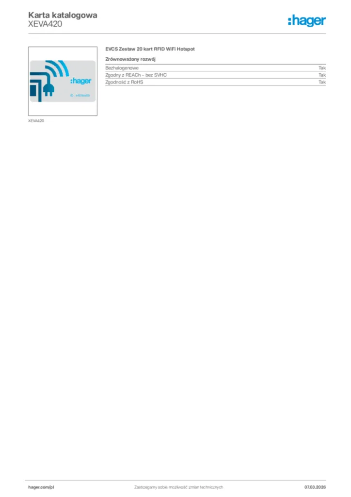 Zdjęcie Hager Karta katalogowa XEVA420 | Hager Polska