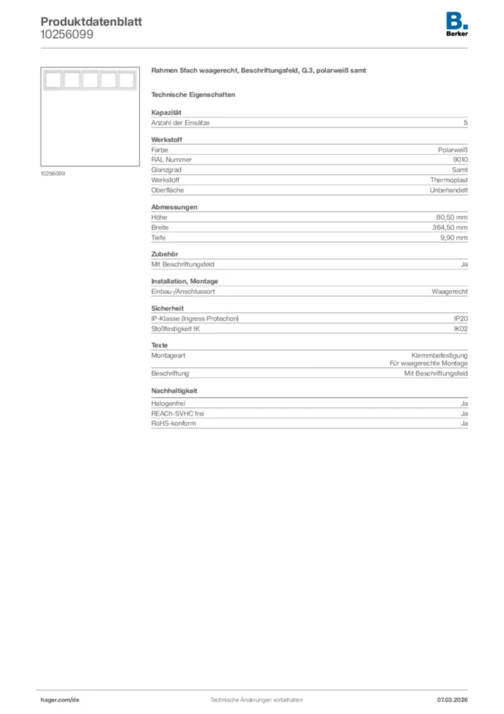Bild Berker Produktdatenblatt 10256099 | Hager Deutschland