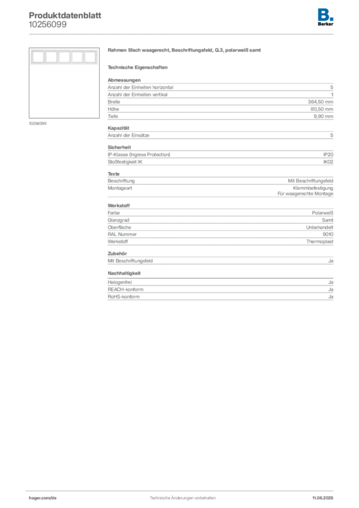 Bild Berker Produktdatenblatt 10256099 | Hager Deutschland