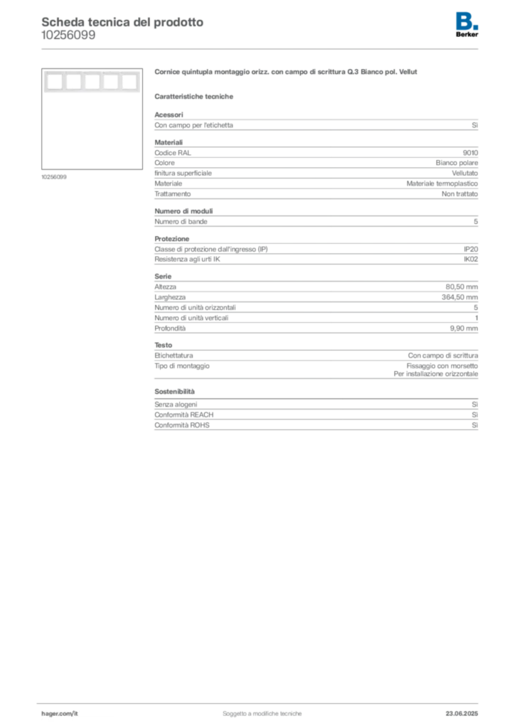 Immagine Berker Scheda tecnica del prodotto 10256099 | Hager Italia