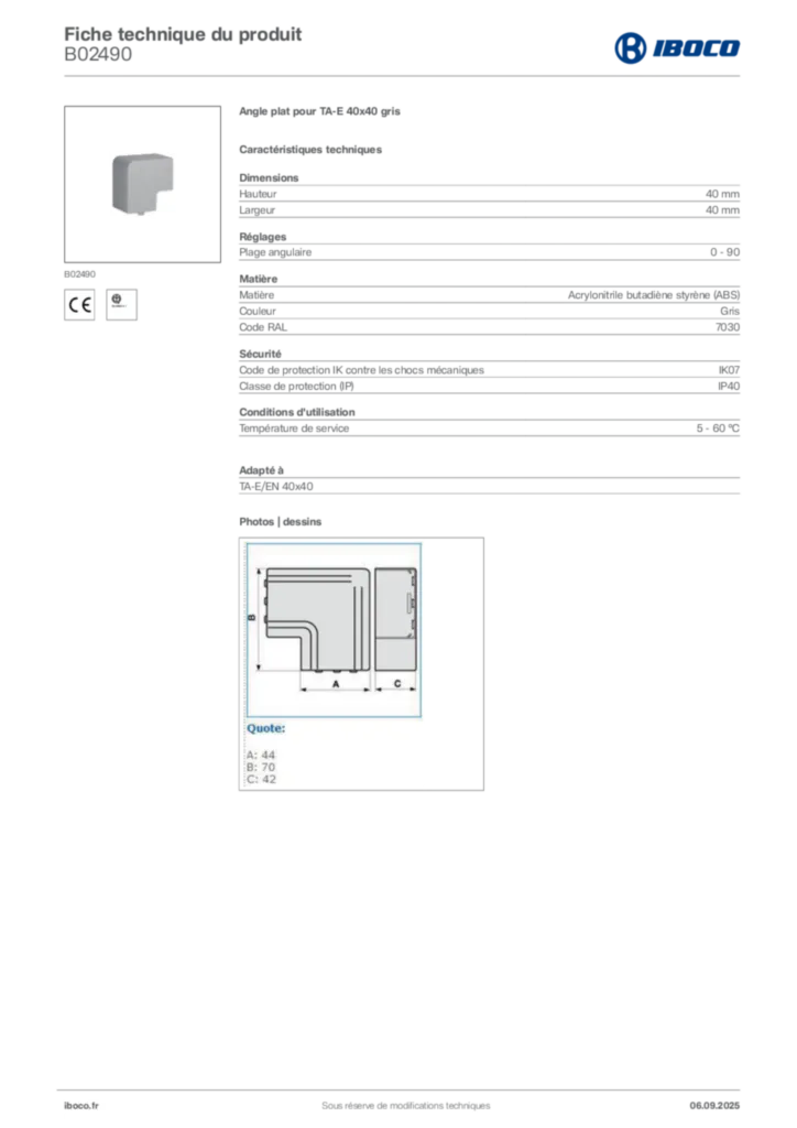Image Iboco Fiche technique du produit B02490 | Hager France