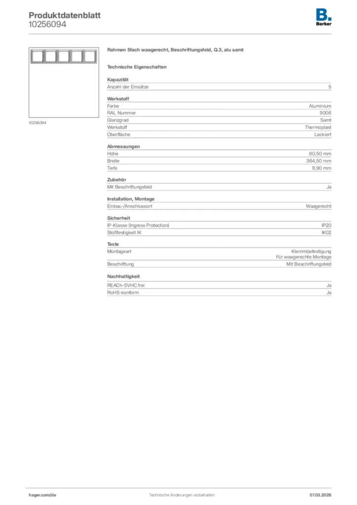 Bild Berker Produktdatenblatt 10256094 | Hager Deutschland