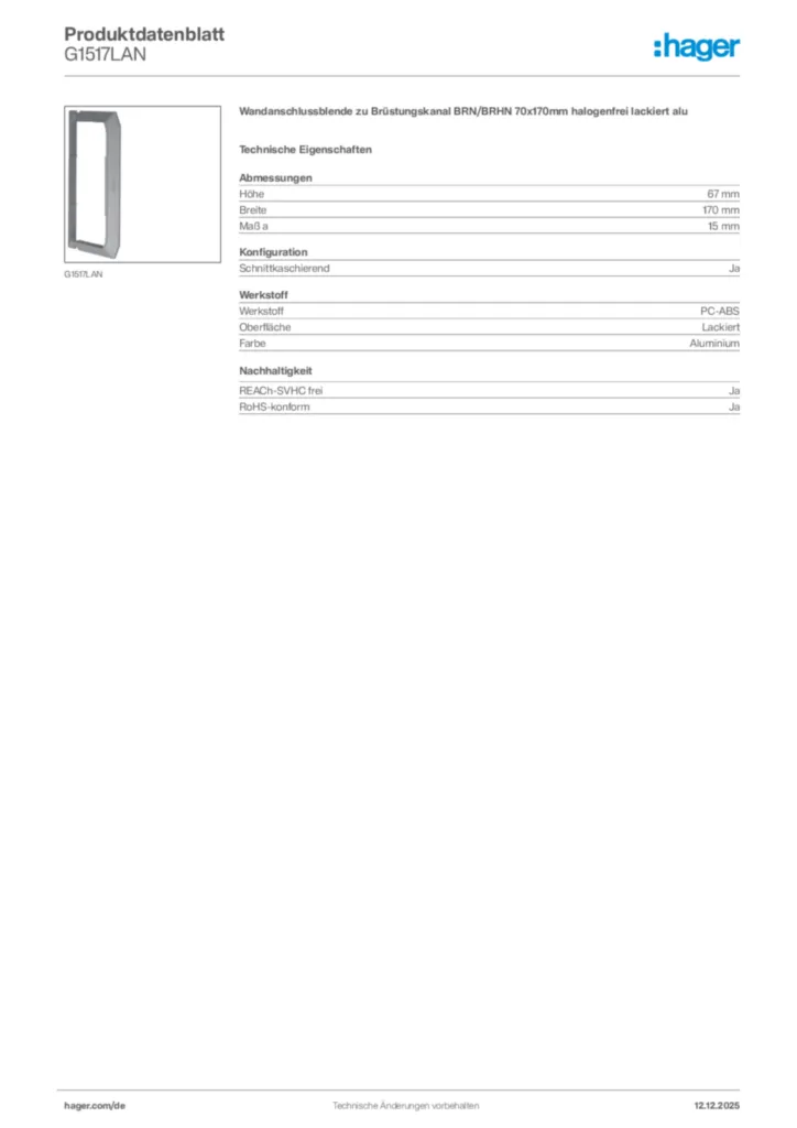 Bild Hager Produktdatenblatt G1517LAN | Hager Deutschland