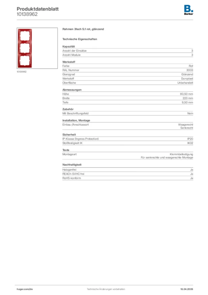 Bild Berker Produktdatenblatt 10138962 | Hager Deutschland