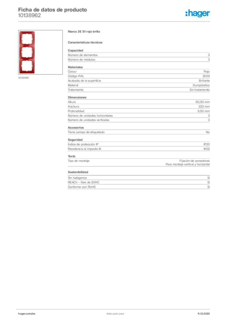 Imagen Hager Ficha de datos de producto 10138962 | Hager España