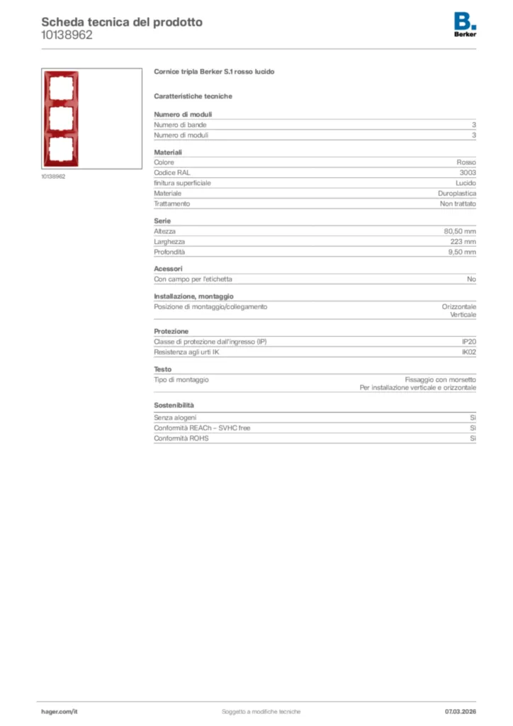 Immagine Berker Scheda tecnica del prodotto 10138962 | Hager Italia