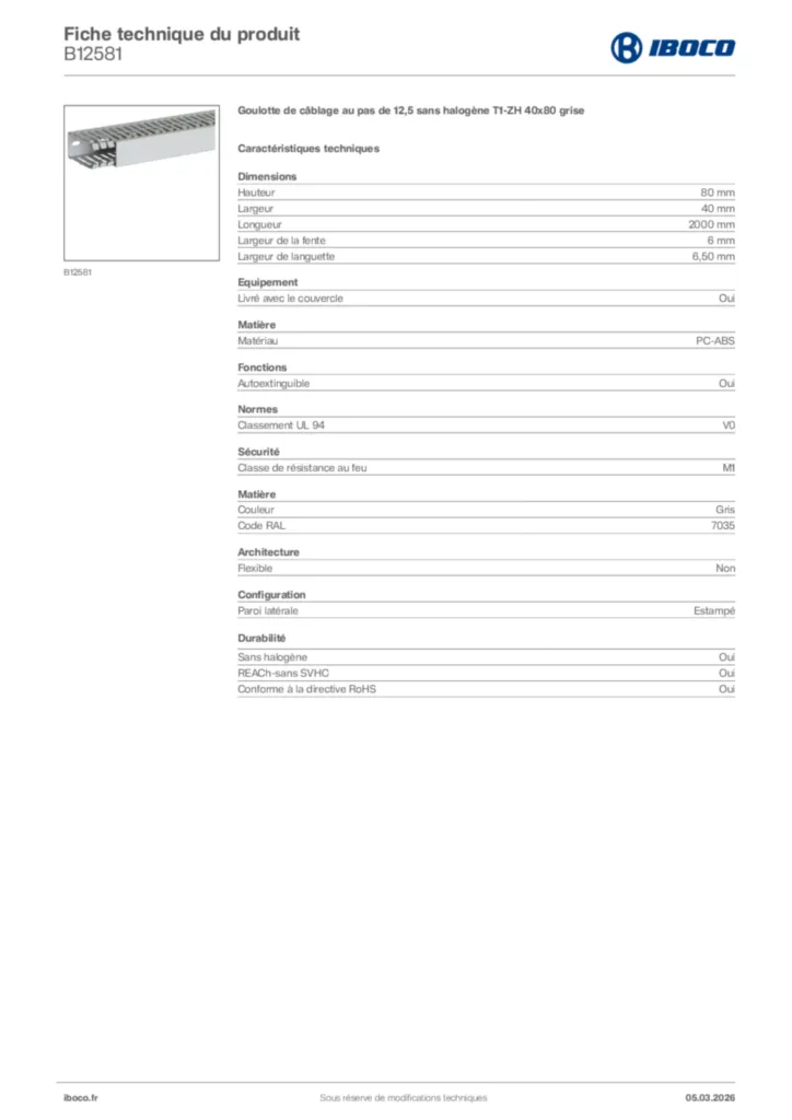 Image Iboco Fiche technique du produit B12581 | Hager France