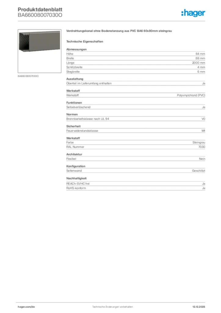 Bild Hager Produktdatenblatt BA66008007030O | Hager Deutschland