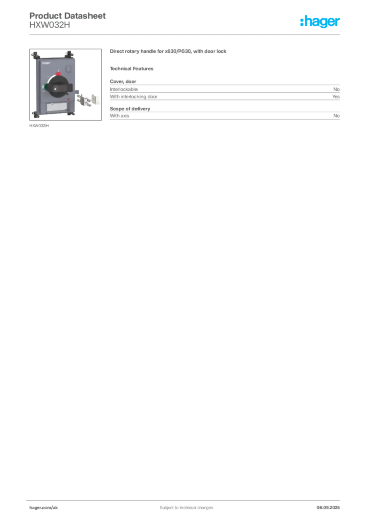Image Hager Product data sheet HXW032H  | Hager