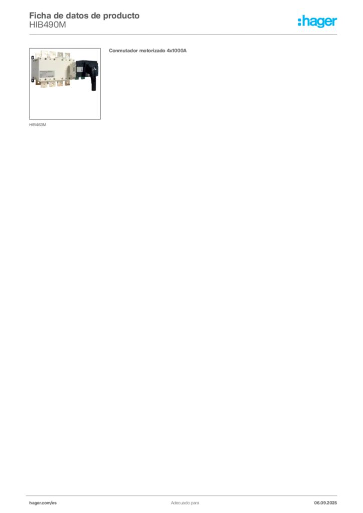 Imagen Hager Ficha de datos de producto HIB490M | Hager España