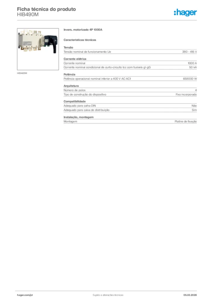 Imagem Hager Ficha técnica do produto HIB490M | Hager Portugal