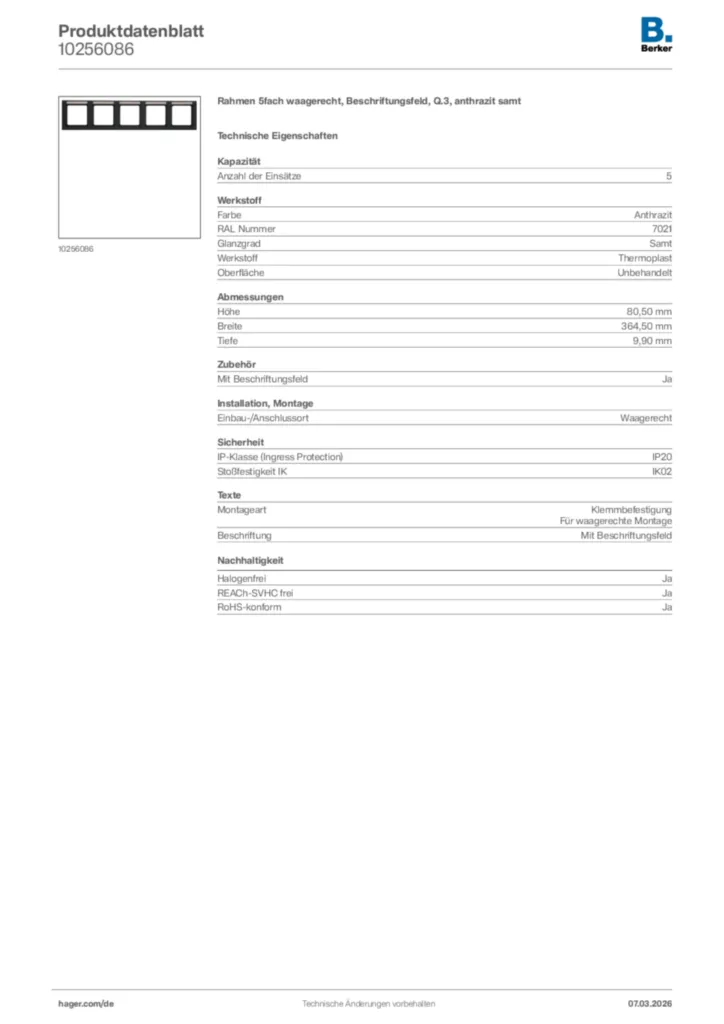 Bild Berker Produktdatenblatt 10256086 | Hager Deutschland