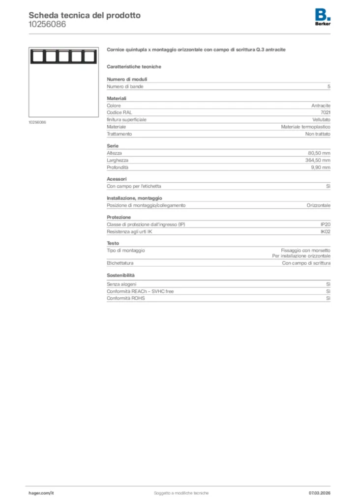 Immagine Berker Scheda tecnica del prodotto 10256086 | Hager Italia