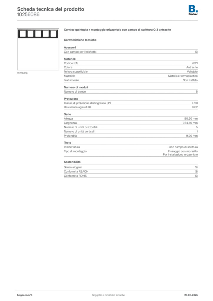 Immagine Berker Scheda tecnica del prodotto 10256086 | Hager Italia