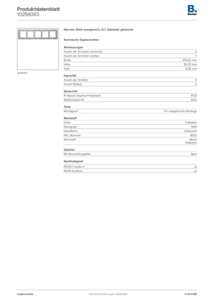 Bild Berker Produktdatenblatt 10256083 | Hager Deutschland