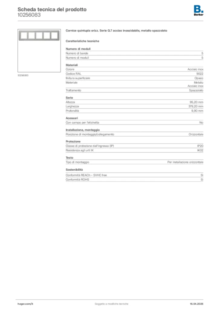 Immagine Berker Scheda tecnica del prodotto 10256083 | Hager Italia