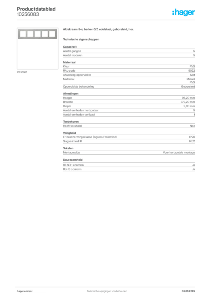 Afbeelding Hager Productdatablad 10256083 | Hager Nederland