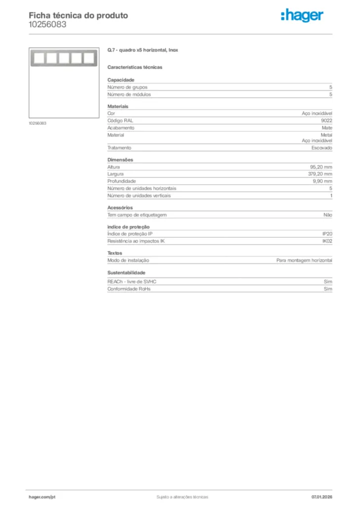 Imagem Hager Ficha técnica do produto 10256083 | Hager Portugal