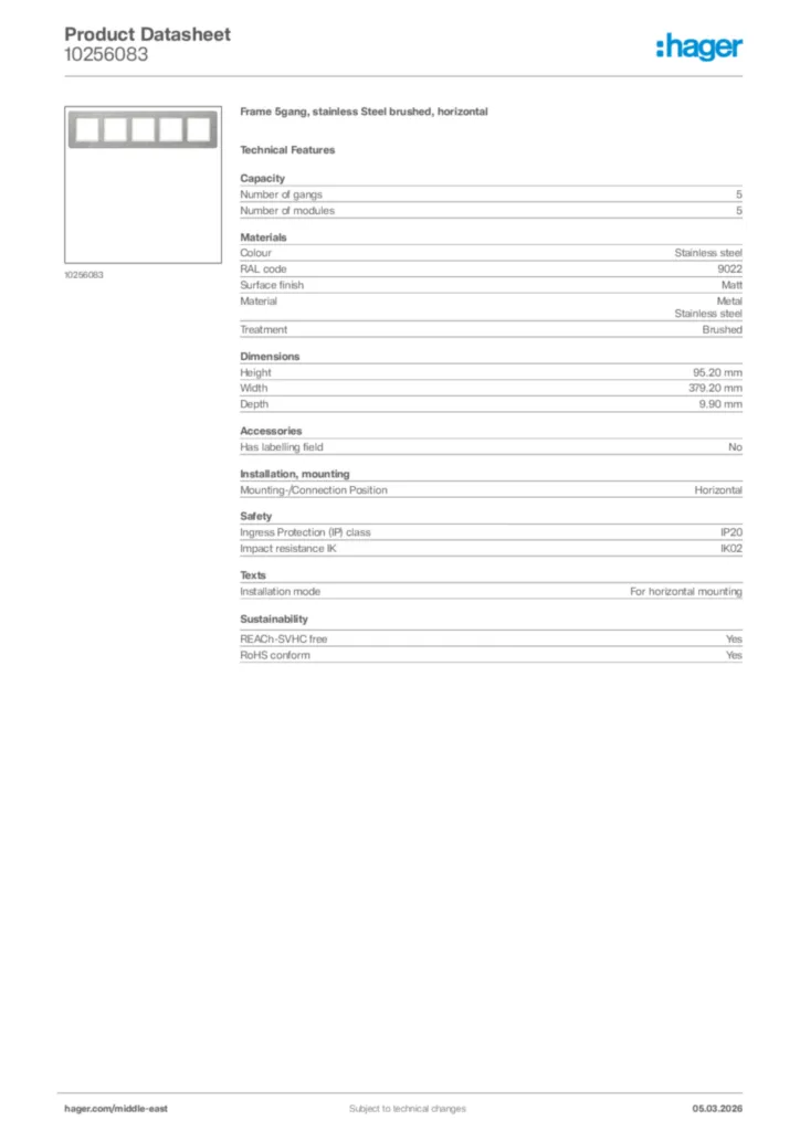 Image Hager Product data sheet 10256083  | Hager
