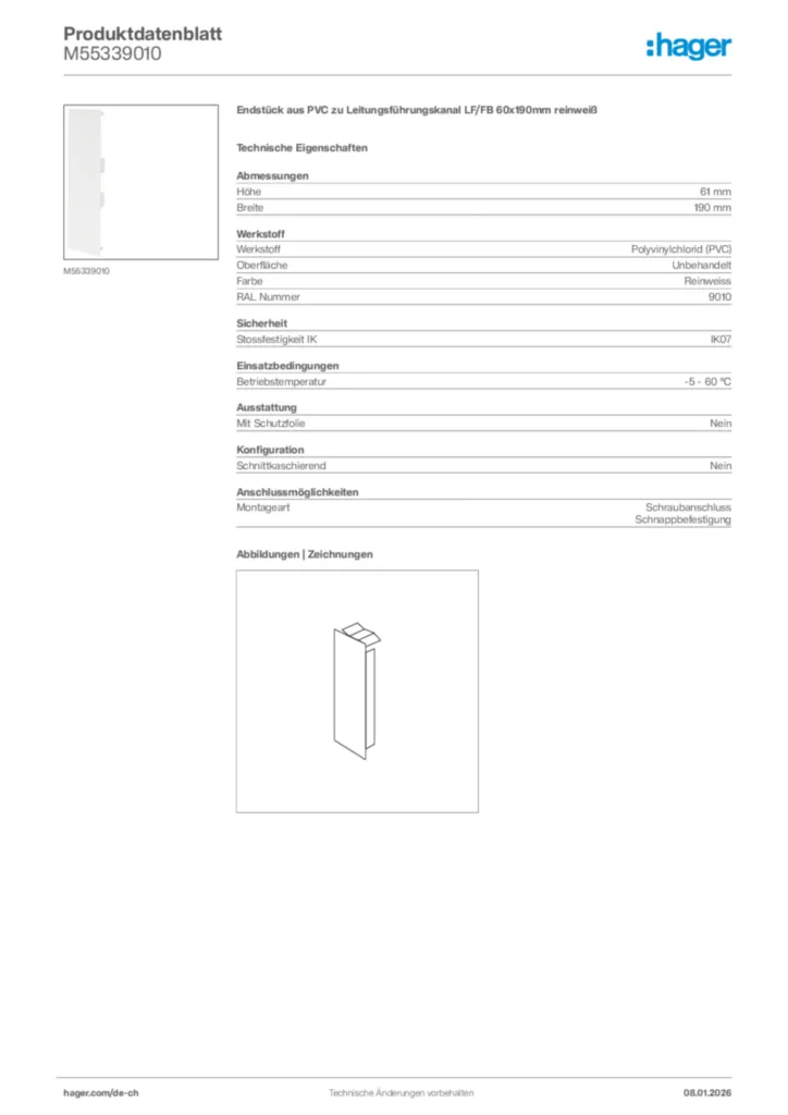 Bild Hager Produktdatenblatt M55339010 | Hager Schweiz