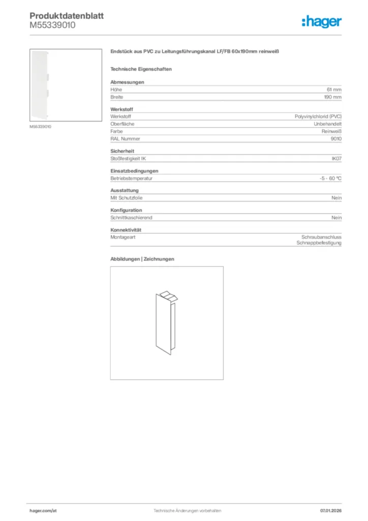 Bild Hager Produktdatenblatt M55339010 | Hager Deutschland