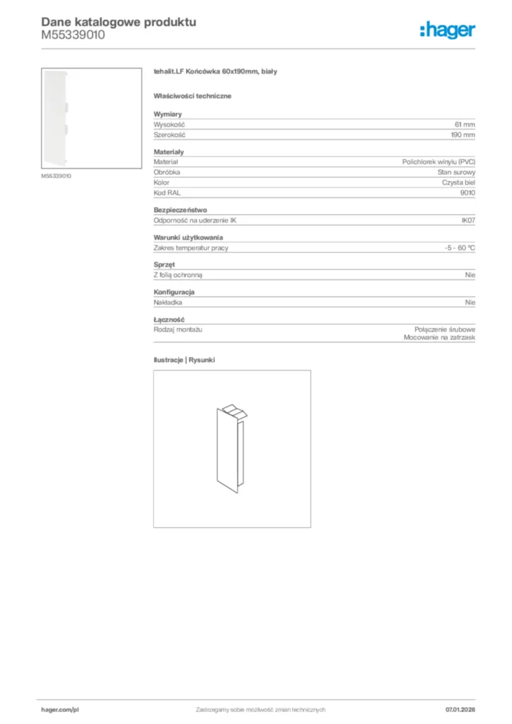 Zdjęcie Hager Karta katalogowa M55339010 | Hager Polska