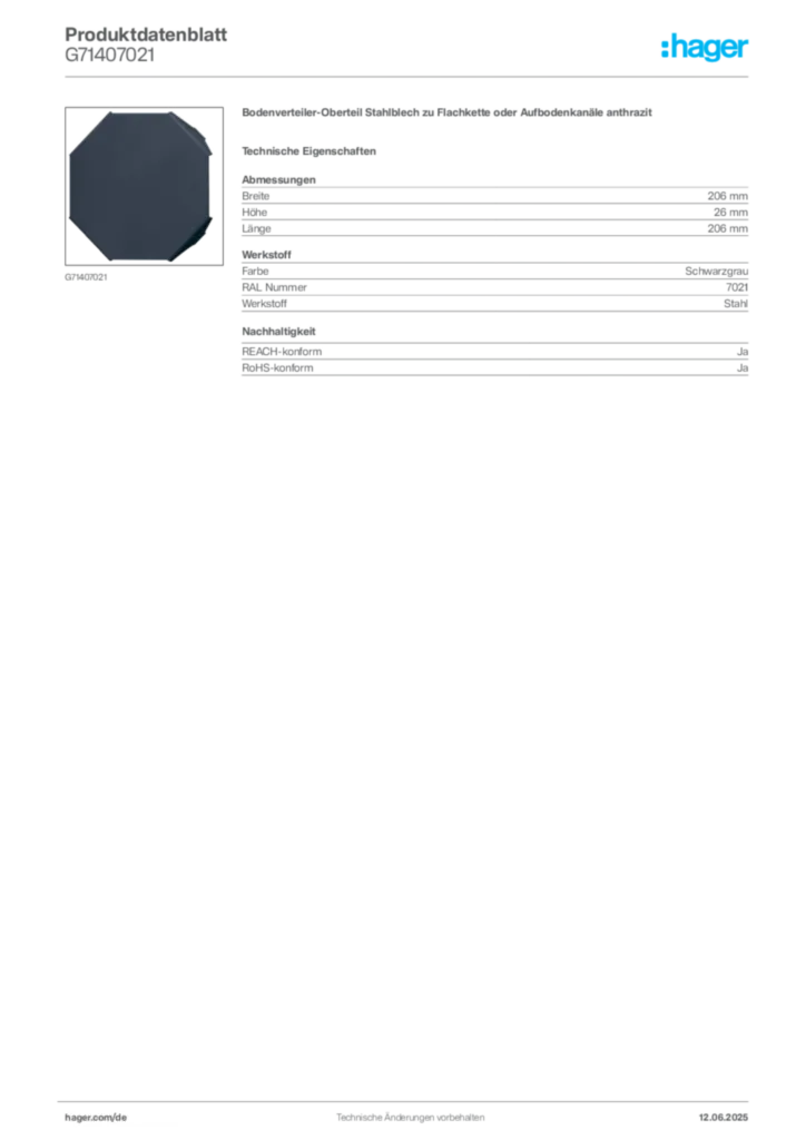 Bild Hager Produktdatenblatt G71407021 | Hager Deutschland