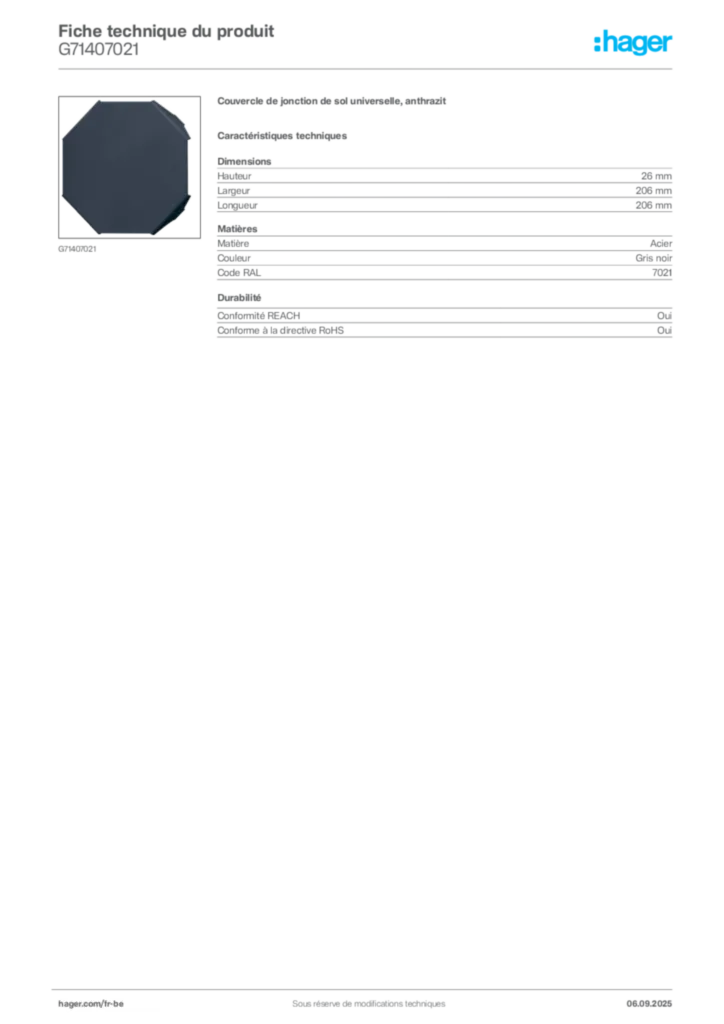 Image Hager Fiche technique du produit G71407021 | Hager Belgique