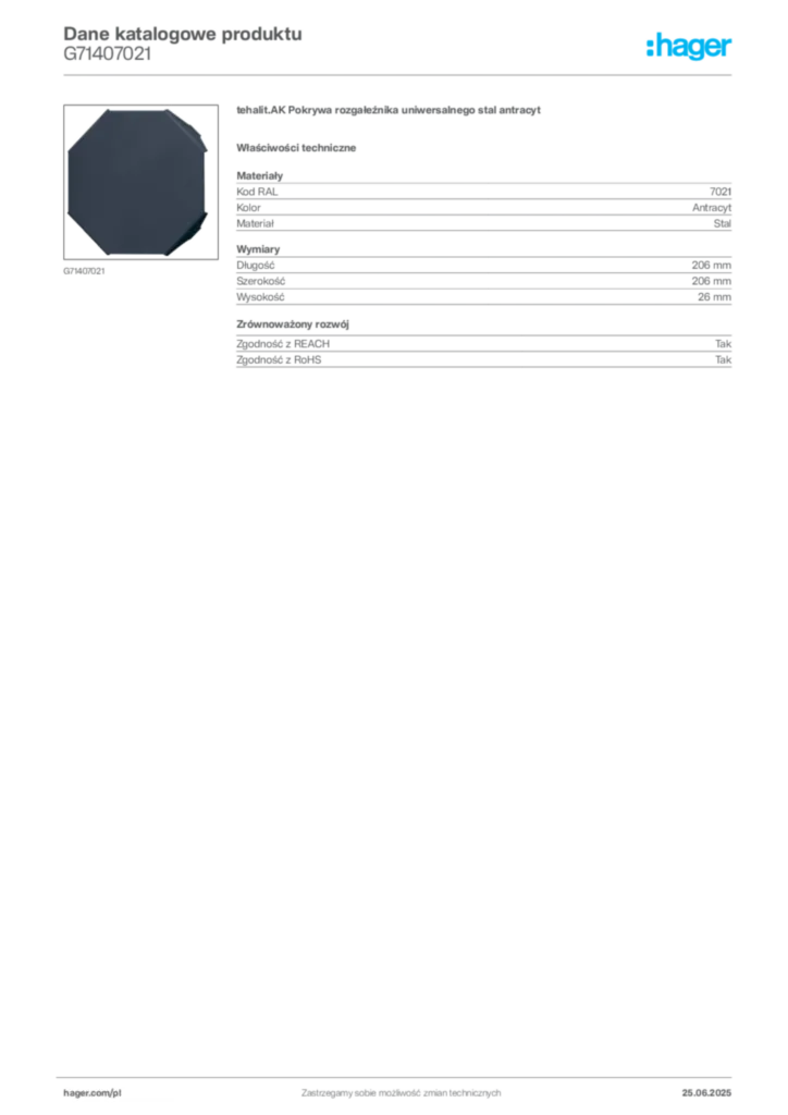 Zdjęcie Hager Karta katalogowa G71407021 | Hager Polska