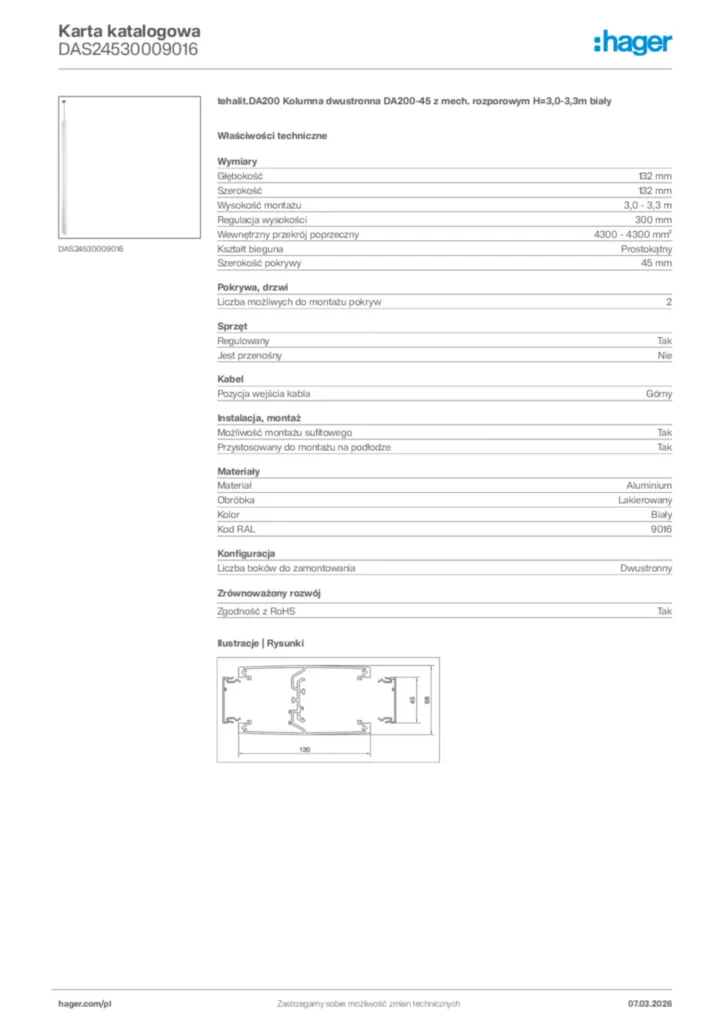 Zdjęcie Hager Karta katalogowa DAS24530009016 | Hager Polska
