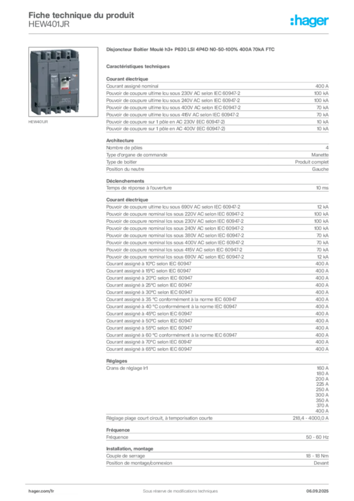 Image Hager Fiche technique du produit HEW401JR | Hager France