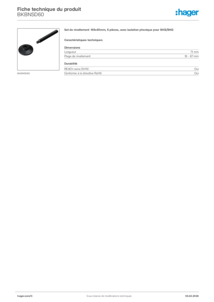 Image Hager Fiche technique du produit BKBNSD60 | Hager France
