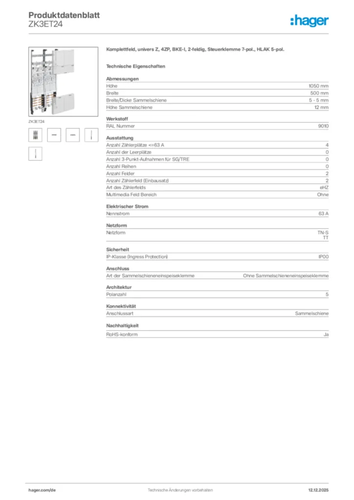 Bild Hager Produktdatenblatt ZK3ET24 | Hager Deutschland