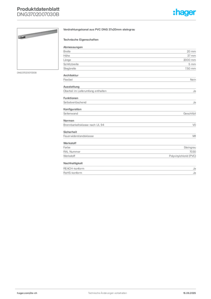 Bild Hager Produktdatenblatt DNG3702007030B | Hager Schweiz